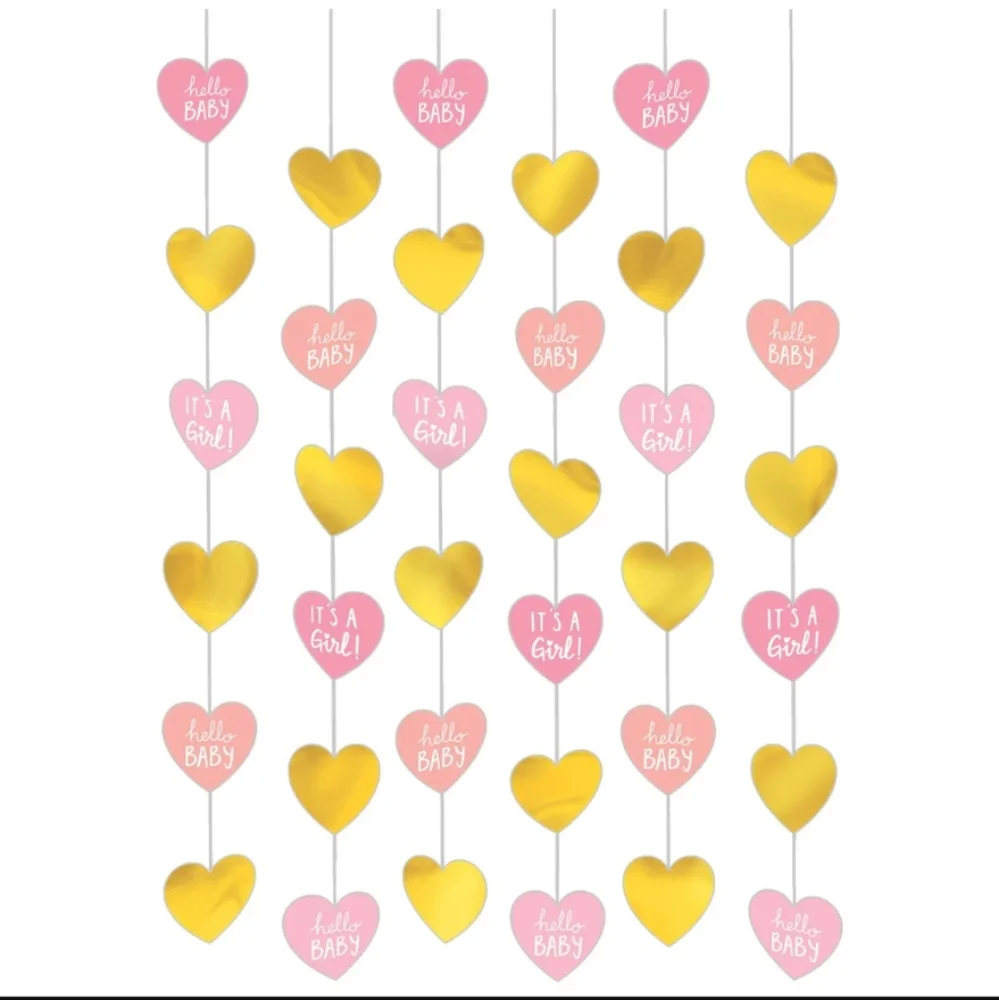 NEW Gold and Pink Heart Baby Shower Hanging Decorations